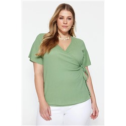 Dark Mint Cruve Binding Детальная вязаная блузка TBBSS23AH00126