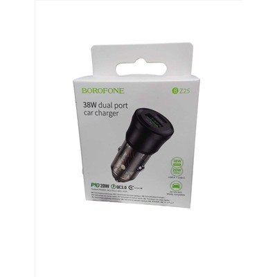 Автомобильный адаптер питания BOROFONE BZ25 PD 20W +QC3.0 (черный)