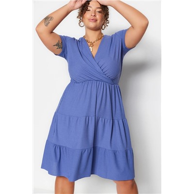 Indigo V -neck Volan вязание платье большого размера TBBSS23AH00030