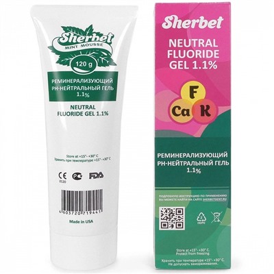 Реминерализующий гель Sherbet Gel 1,1%, ментоловый мусс, 120 г