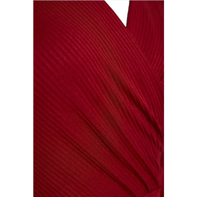 Red v -neck ниже Opened/Skateer Cruve вязание большого размера платье TBBAW23AH00020