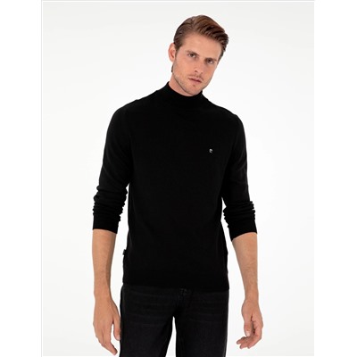 Black Slim Fit Half Fisherman воротник базовый вязаный свитер