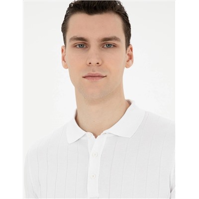 Кнопка Ecru Slim Fit с Polo Yaka Knitwear T -Fork