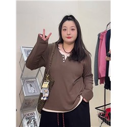 Лонгслив в рубчик с имитацией нижней майки для девушек Plus Size