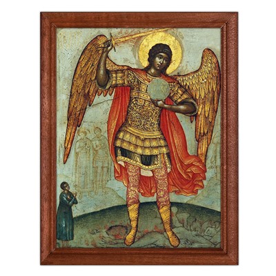 POSV-0198 Постер в рамке 17x23см Симон Ушаков - Архангел Михаил, попирающий дьявола (1676)