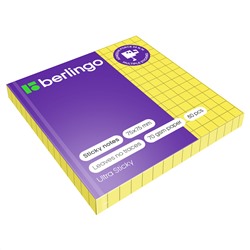 Самоклеящийся блок Berlingo "Ultra Sticky", 75*75мм, 80л., в клетку, желтый неон