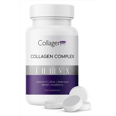 Collagen Forte Platinum Коллагеновый комплекс типов 1,2,3,5 и 10, коллаген, биотин, цинк, селен, витамин С  90таблеток
