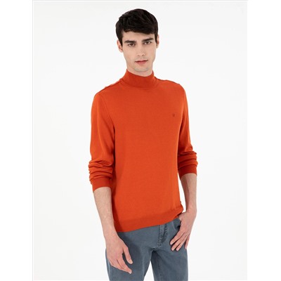 Оранжевый Slim Fit Half Fisherman воротник базовый вязаный свитер