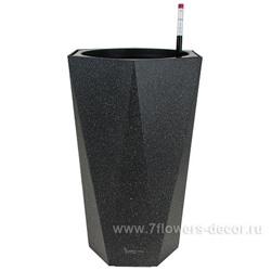 Кашпо PLANTA VITA "Vase Ribs grey" с автополивом (пластик), D39xH58 см