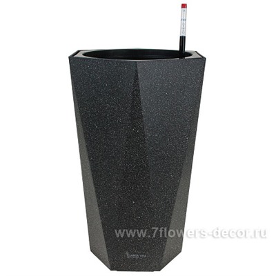 Кашпо PLANTA VITA "Vase Ribs grey" с автополивом (пластик), D39xH58 см