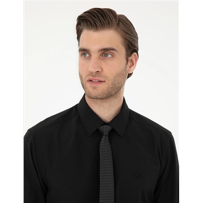 Black Slim Fit Basic рубашка с длинным рукавом