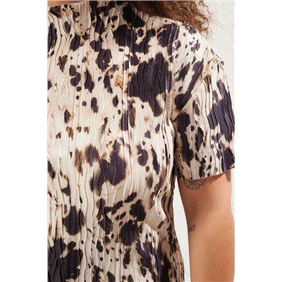 Multi -Color Animal Catterned Pilicis вязание блузки большого размера TBBSS25AF00084