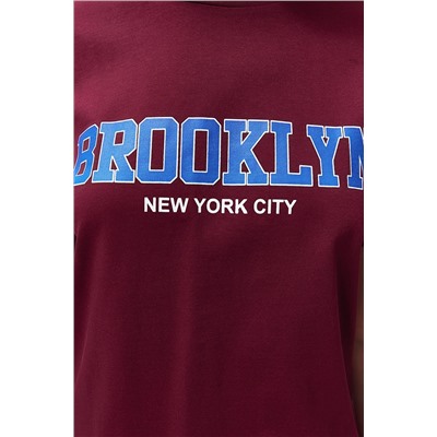 Burgundy 100 %хлопковой лозунг с печатью/нормальная вязаная футболка Twoss24TS00138