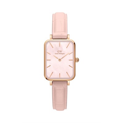 Reloj de cuarzo de piel, nácar y acero chapado en oro rosa