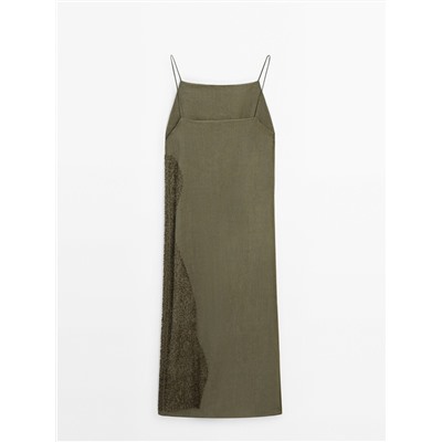 Linen blend midi dress with embroidery detail