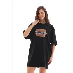 Футболка Oversize с круглым вырезом унисекс с принтом - черная