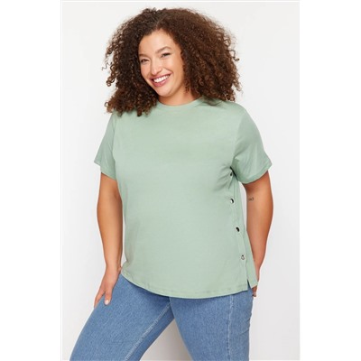 Mint Green Boyfry Fit Side на стороне по-прежнему на 100 %хлопчатобумажную вязание футболка с большим размером TBBSS24BF00000