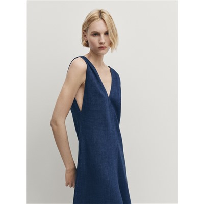 Vestido midi efecto denim tirante ancho