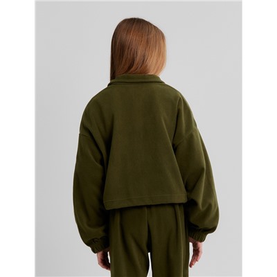 Толстовка флисовая для девочки MINAKU: Fleece Soft, цвет хаки, рост 164 см
