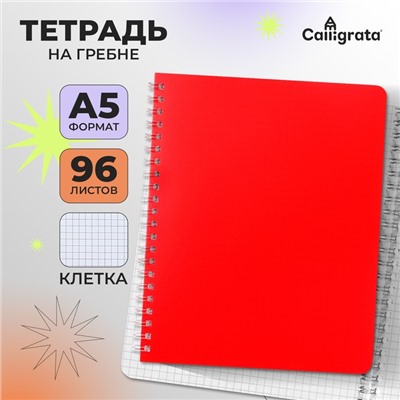 Тетрадь A5 на гребне, 96 листов в клетку, Calligrata, пластиковая обложка, красная