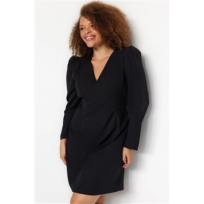 Black v -neck Balloon Arm Mini/Короткое размер тканое платье TBBAW24AH00038
