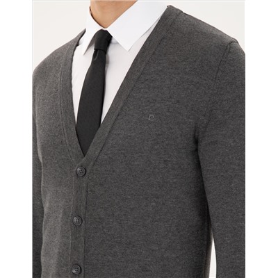 Серый меландж Slim Fit Basic кнопка Knitwear Cardigan