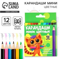 Цветные карандаши 12 цветов мини деревянные заточенные