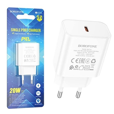 Сетевой адаптер питания BOROFONE BA71A PD 20W (белый)