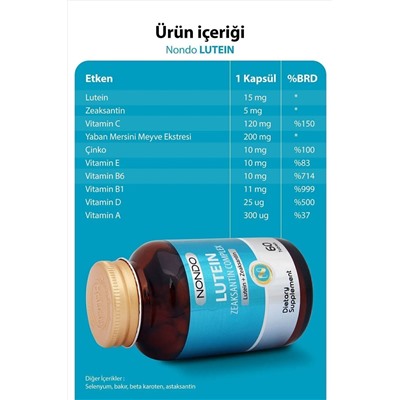Nondo Lutein Zeaxanthin Complex 60 таблеток (астаксантин, селен, цинк, витамины 6 различных витаминов)