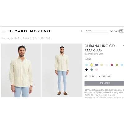 Мужская рубашка из смесового льна и хлопка, экспорт в Испанию ✔️Alvar*o Moren*o Цена на оф.сайте 29,95€