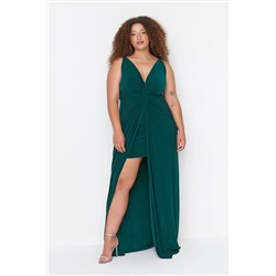 Emerald Green Dript Drape Подробная макси/Длинное вечернее платье TBBSS22AD00000