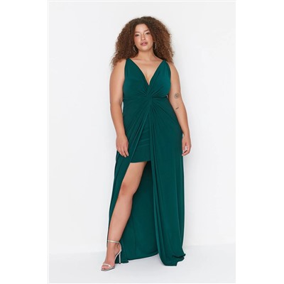 Emerald Green Dript Drape Подробная макси/Длинное вечернее платье TBBSS22AD00000