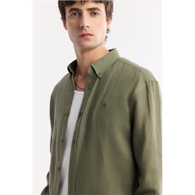 Khaki 100 %льняная рубашка на пуговицах