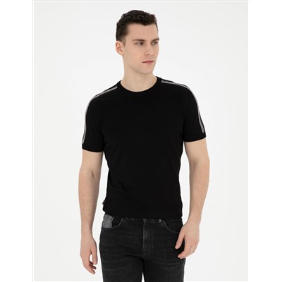 Black Slim Fit Bike Yaka Triko T -For