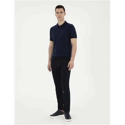 Яготая синяя кнопка подгонки с Polo Yaka Knitwear T -Fork