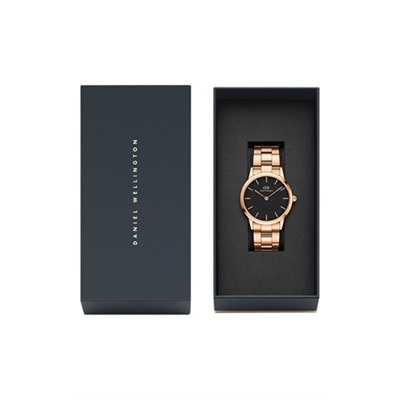 Reloj de cuarzo de acero Iconic Link - 32 mm - Rosa dorado y negro