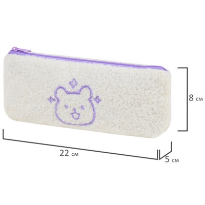 Пенал ЮНЛАНДИЯ, 1 отделение, плюш, "Bear", белый, 22x8х3 см, 272270