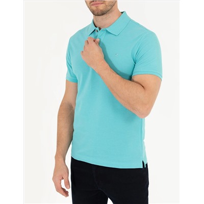 Blue Slim Fit Polo Yaka Basic T -Fork