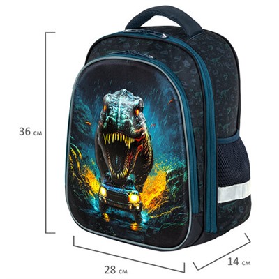 Ранец BRAUBERG KIDS STANDARD, 2 отделения, "Dino chase", 3D панель, 36х28х14 см, 272036