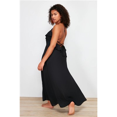 Black Maxi Boy воротник маховик Большой размер пляжный платье TBBSS24AH00133