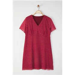 Bordeaux Plaid/Kareli v -neck Mini Tule вязание большие платья TBBSS25AH00192