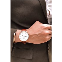 Reloj de cuarzo de piel y chapado en oro rosa Suffolk