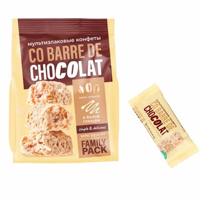Конфеты мультизлаковые CO BARRE DE CHOKOLAT с белой глазурью, 135 г, УТ-00032332