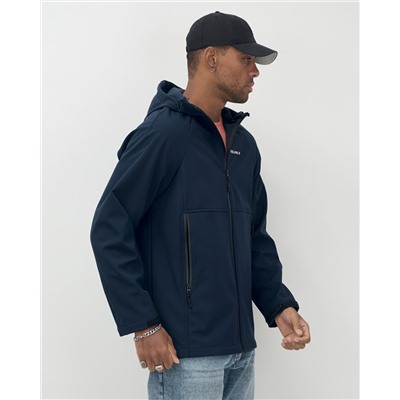 Ветровка спортивная мужская с капюшоном softshell темно-синего цвета 9563TS