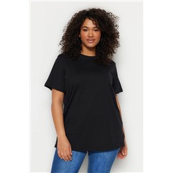 Black Petroleum Boyfry Boyfry Bicycle Neck Slit 100 %хлопковая вязаная футболка TBBSS22BF0031