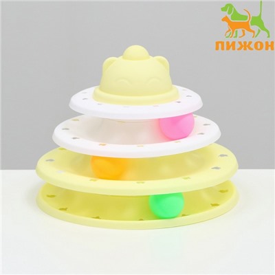 Игровой комплекс "Пижон" для кошек с 3 шариками, 24,5 х 24,5 х 13 см, зелёный