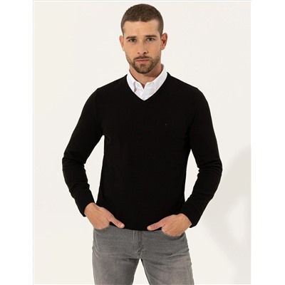 Black Slim Fit v -neck Основной вязаный свитер