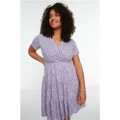 Lila V -neck Цветочный рисунок вязание вязание большого размера TBBSS22EL1638
