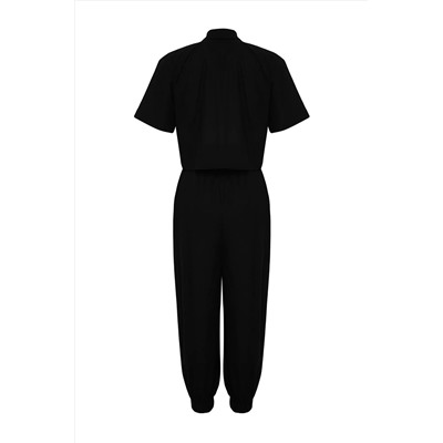 Черные тканые брюки для рубашки 100 %хлопковое пляж Set Tbess25au000066