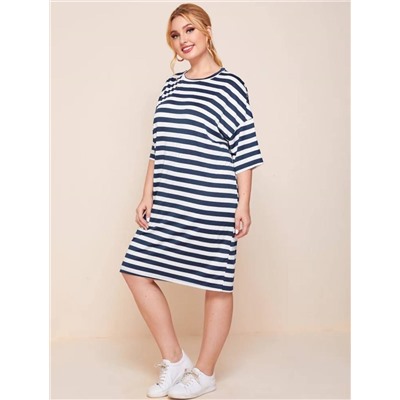 Платье Plus Size в полоску со спущенным рукавом